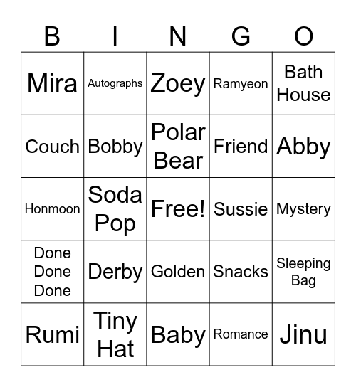 KPDH Bingo Card