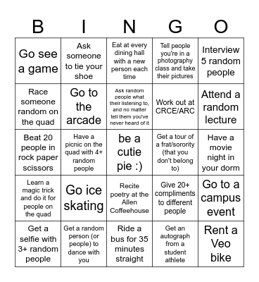 COLLEGE BINGO: BLACKOUT Bingo Card