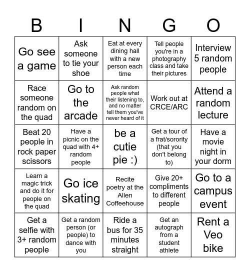 COLLEGE BINGO: BLACKOUT Bingo Card