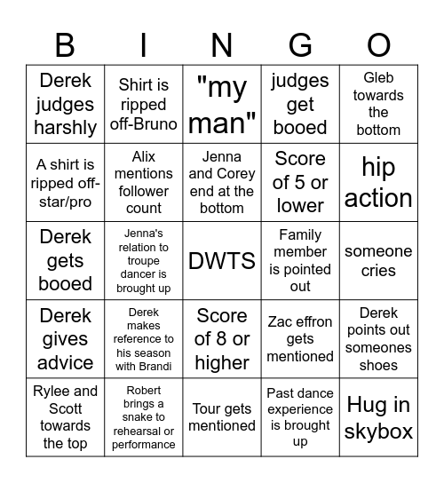 DWTS Premiere Bingo Card
