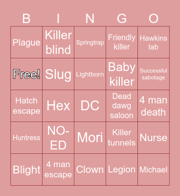Dead by Daylight Bingo Card