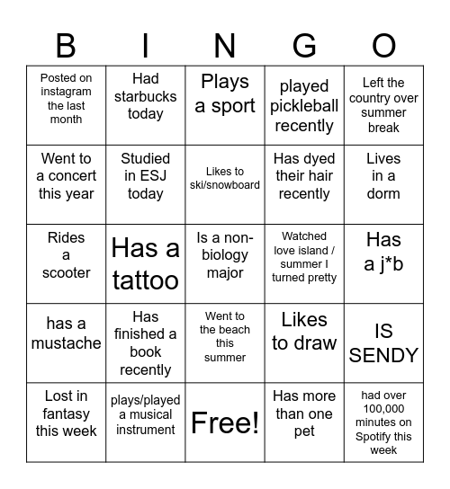 F25 Bingo Board Bingo Card