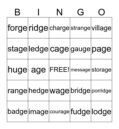 spelling bingo  /j/ Bingo Card