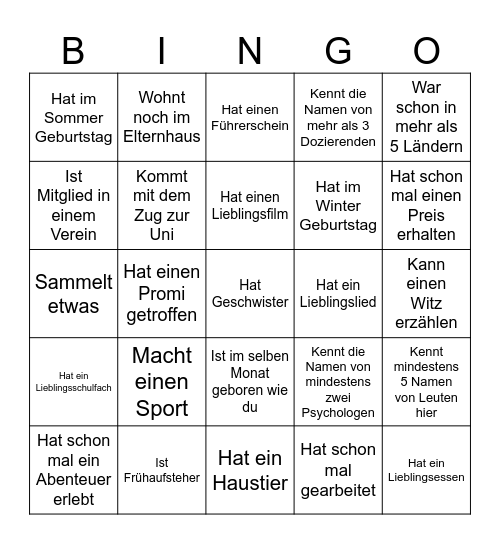 Human Bingp Bingo Card