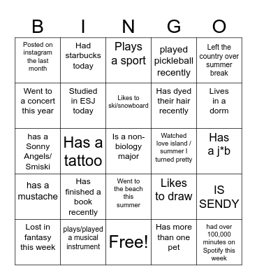 F25 Bingo Board Bingo Card