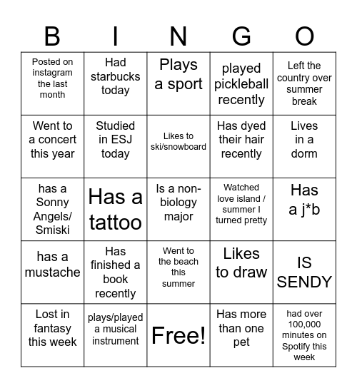 F25 Bingo Board Bingo Card