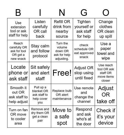 Within Facility Bingo Card