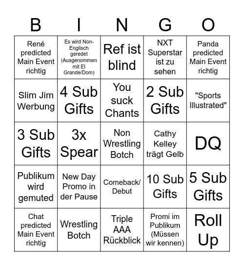 RAW um 1 das ist meins Bingo Card