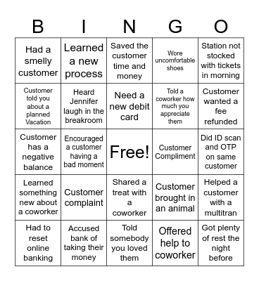 Banker Bingo Card