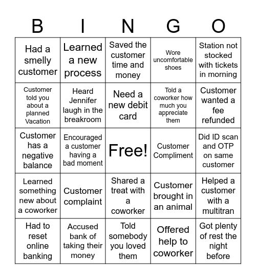 Banker Bingo Card