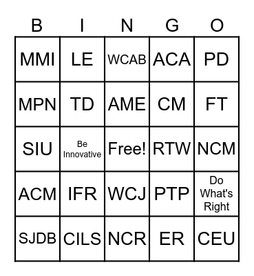 Welcome to Claim Adjusting Bingo Card