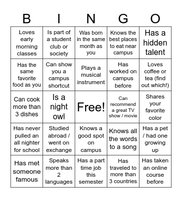 Find someone who: Ambassador Edition Bingo Card