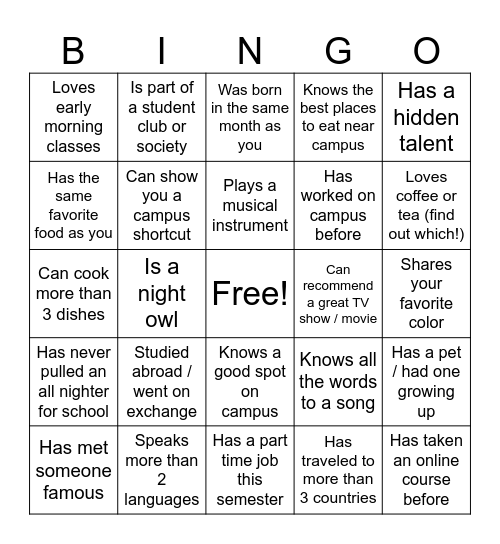 Find someone who: Ambassador Edition Bingo Card