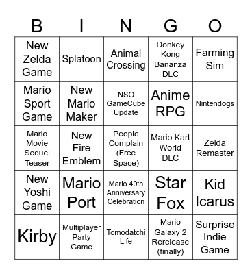 Nintendo Direct September 2025 Bingo Card