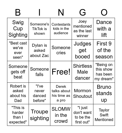 DWTS BINGO! Bingo Card