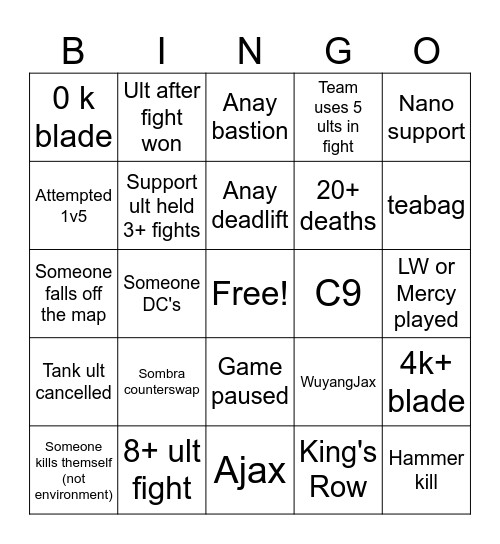 CMU OW Showdown Bingo Card
