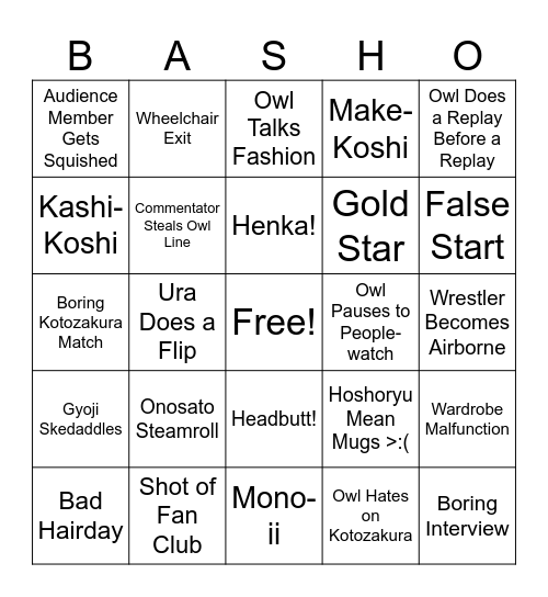 Owl's Basho Bingo Card
