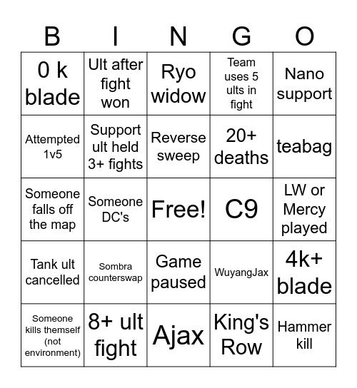 CMU OW Showdown Bingo Card