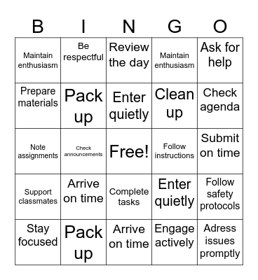Daily Expectations - Earth and Space science bingo Card