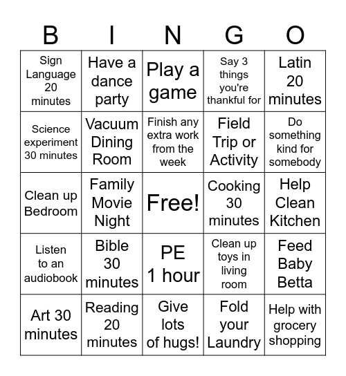 Friday Bingo Card