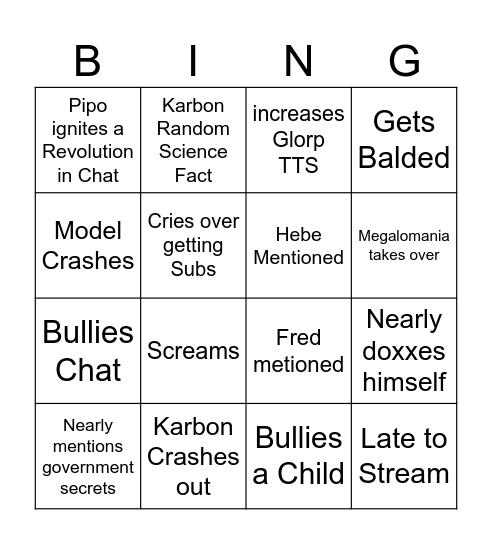 Karbon Bigo Bingo Card