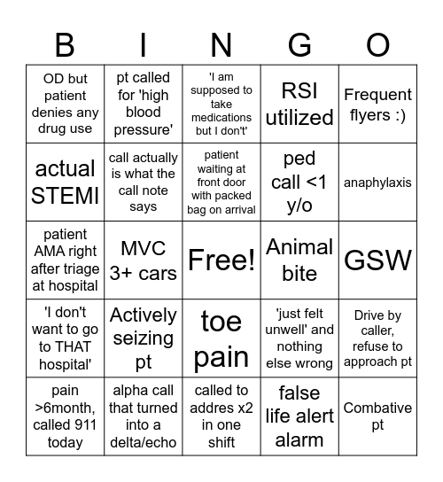 CALLS Bingo Card