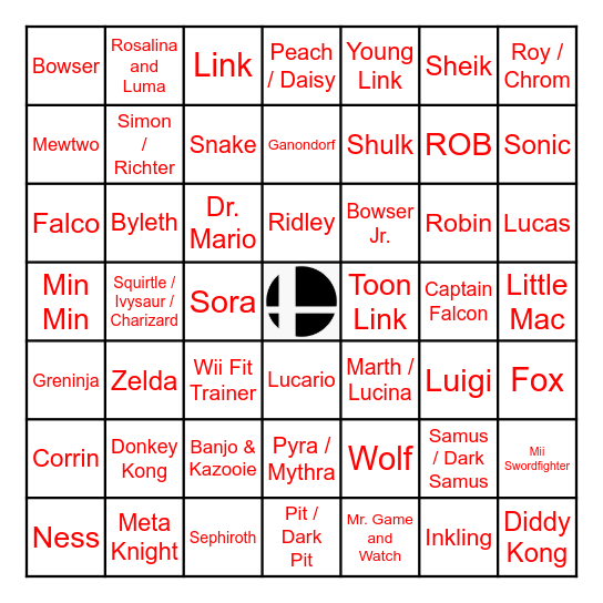 Smash Bros Bingo Card