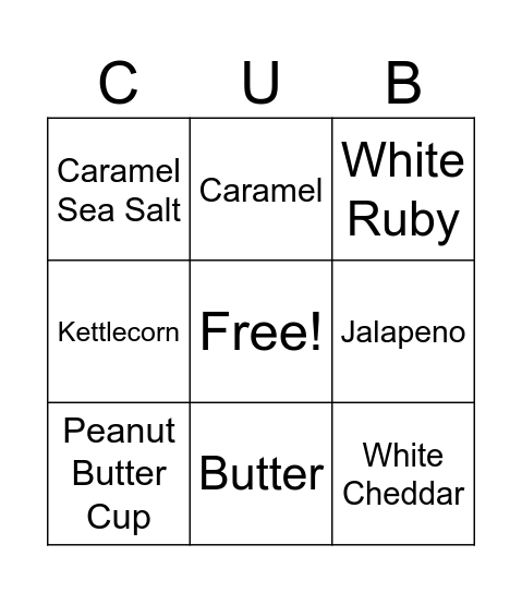 Pack 214 Popcorn Bingo Card