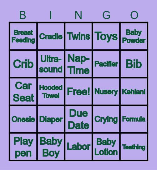 Baby Shower Bingo Card