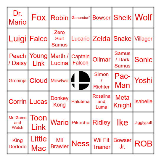Smash Bros Bingo (No DLC) Bingo Card