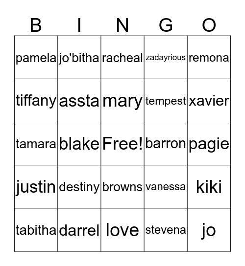 Brown-Barron Bingo Card