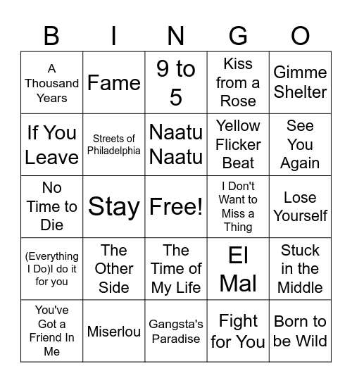 Soundtracks Bingo Card