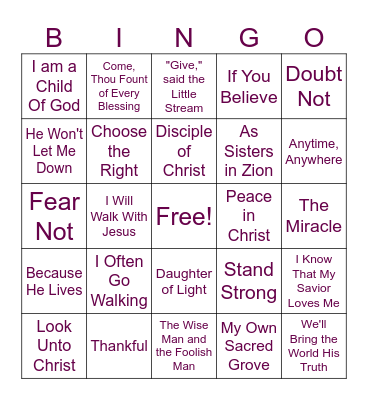 Musical Bingo Card