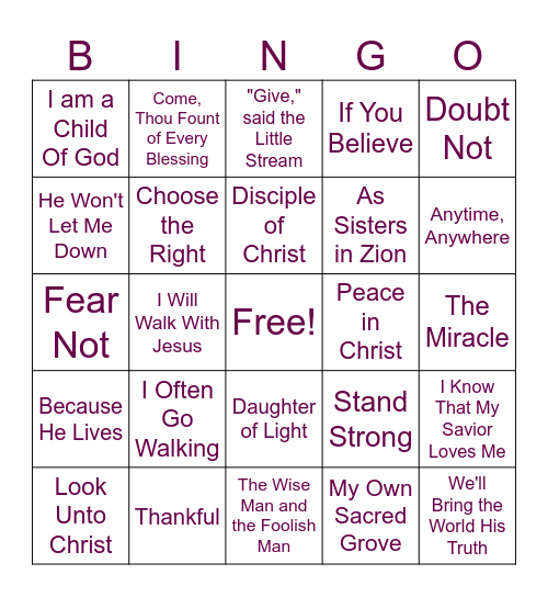Musical Bingo Card