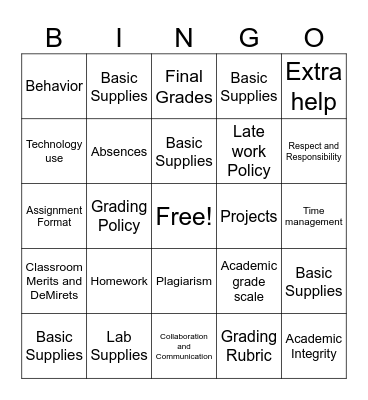 Syllabus Bingo Card