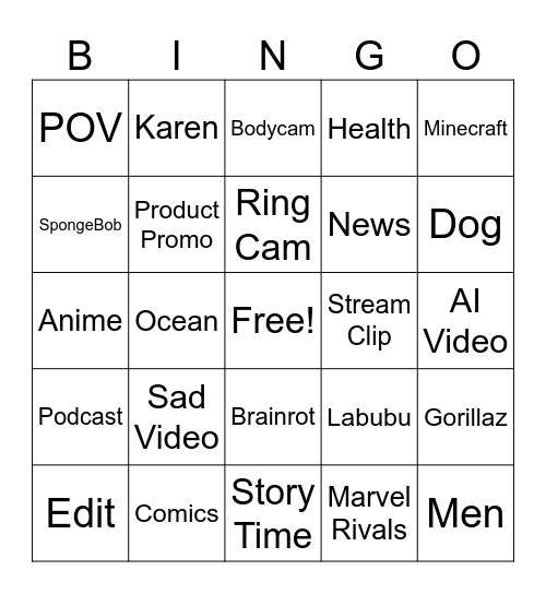 TikTok Bingo Card