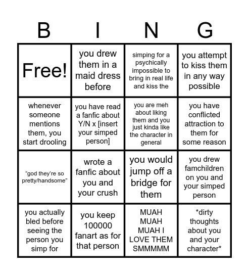 are you a simp bingo lol Bingo Card