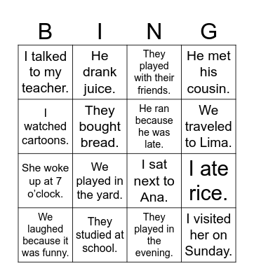 WH QUESTIONS (PAST SIMPLE) Bingo Card
