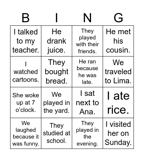 WH QUESTIONS (PAST SIMPLE) Bingo Card