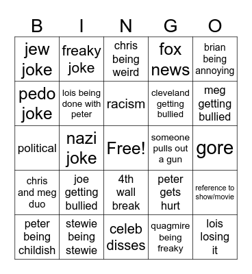 family guy bingo Card