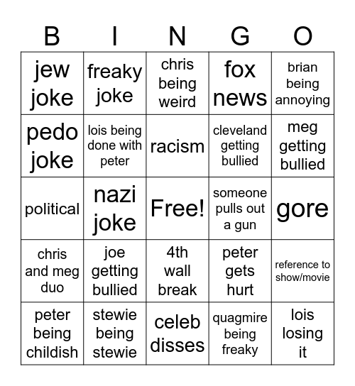 family guy bingo Card