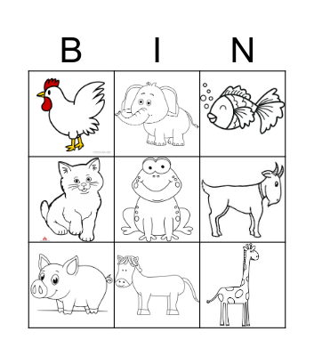 Animals Bingo Card