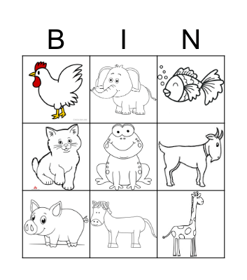 Animals Bingo Card
