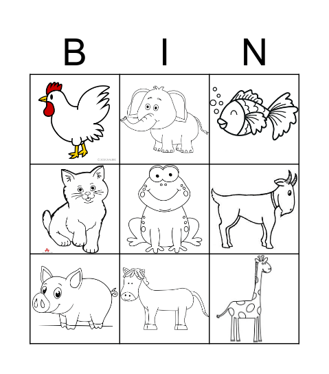 Animals Bingo Card