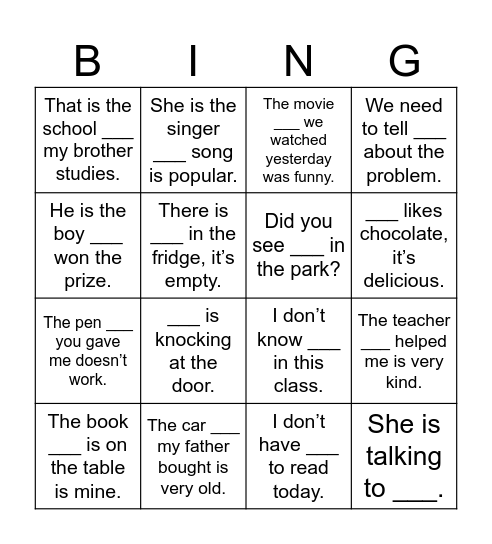 VERB TO BE - PAST SIMPLE Bingo Card