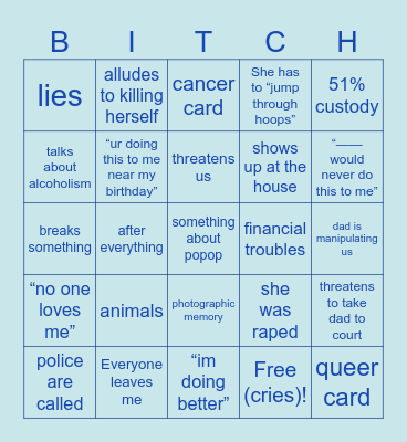 Mom Breakup Bingo Card