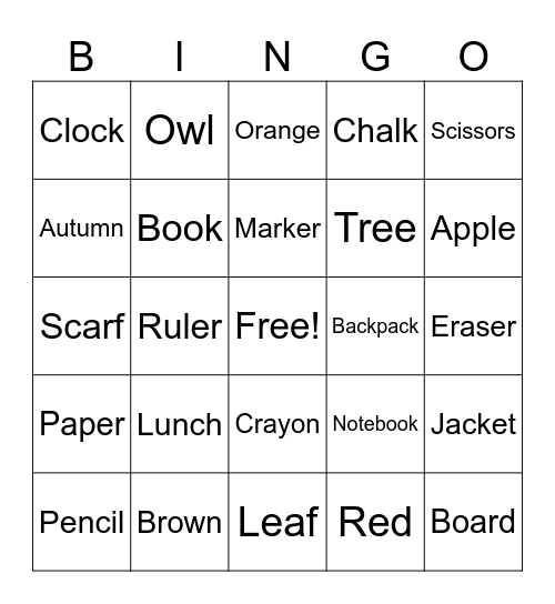 Fall Literacy Bingo Card