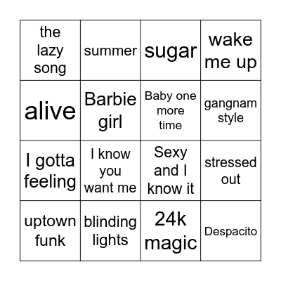 MUSIC BINGO Card