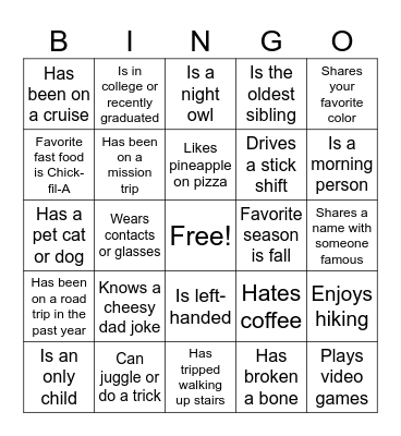 Human Bingo Card