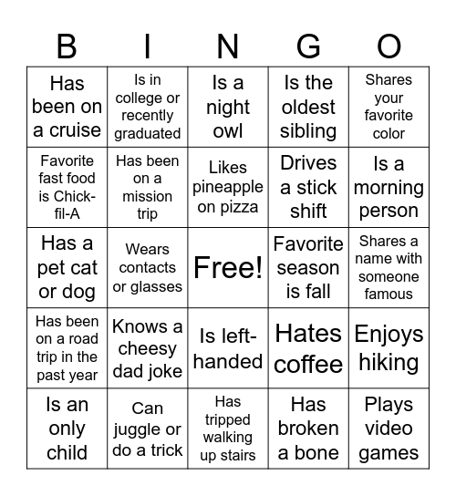 Human Bingo Card